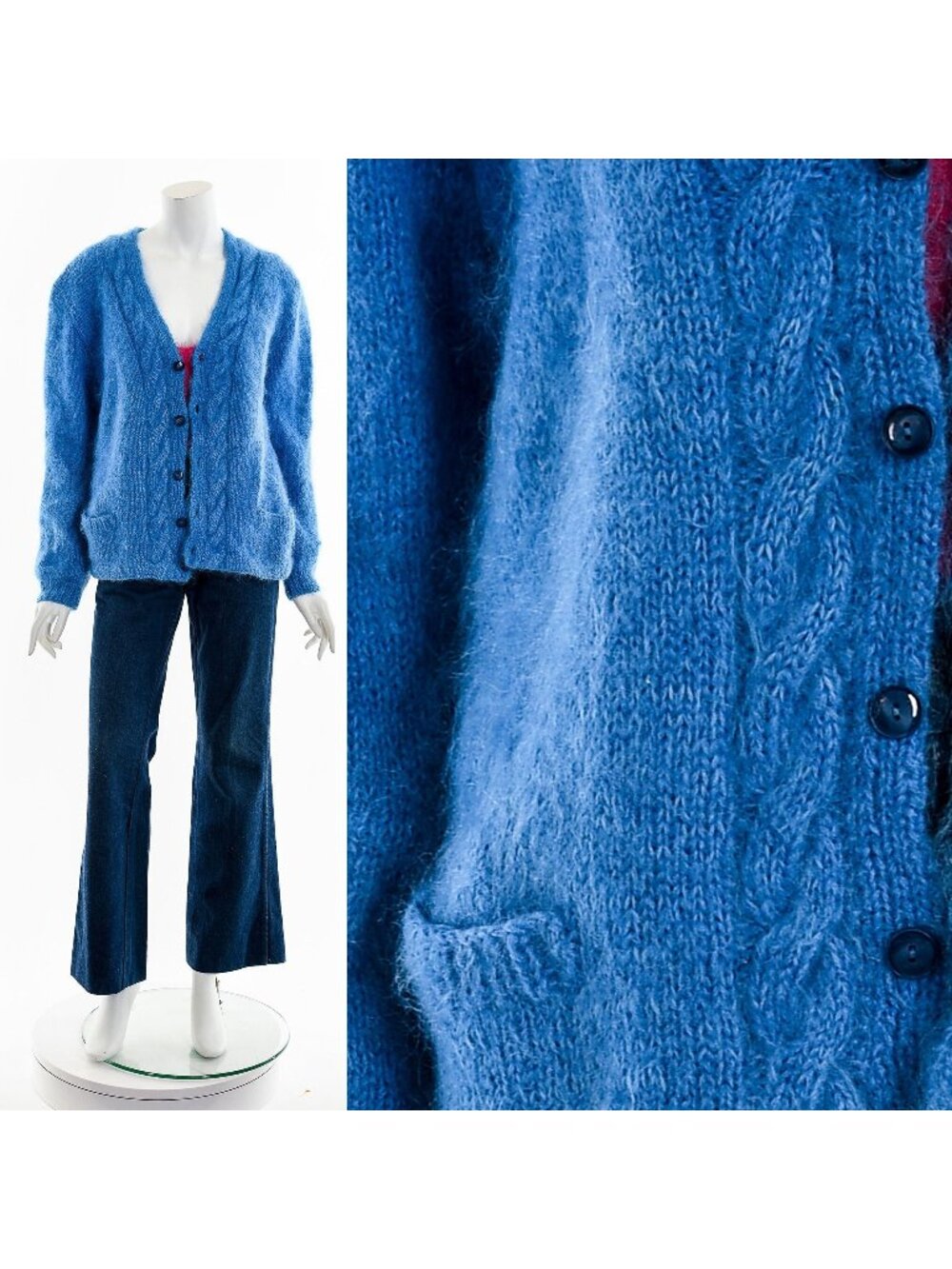 Blue Mohair Knit Cardigan Sweater